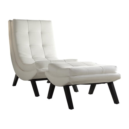 Pemberley Row Faux Leather White Lounge Chair and Ottoman Set Rectangular Stitching Detail 36.75" H x 25" W x 35.5" D