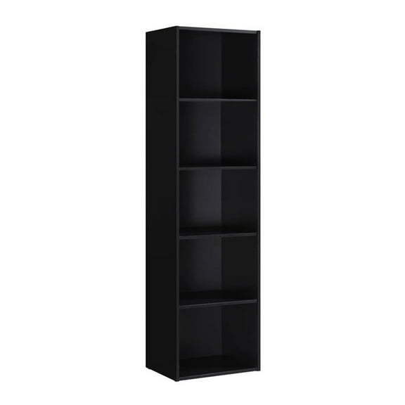 Pemberly Row Five Shelf Multi-Purpose Wooden Bookcase in Black Finish