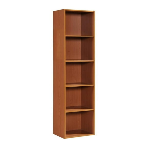 Pemberly Row Five Shelf Multi-Purpose Wooden Bookcase in Cherry Finish