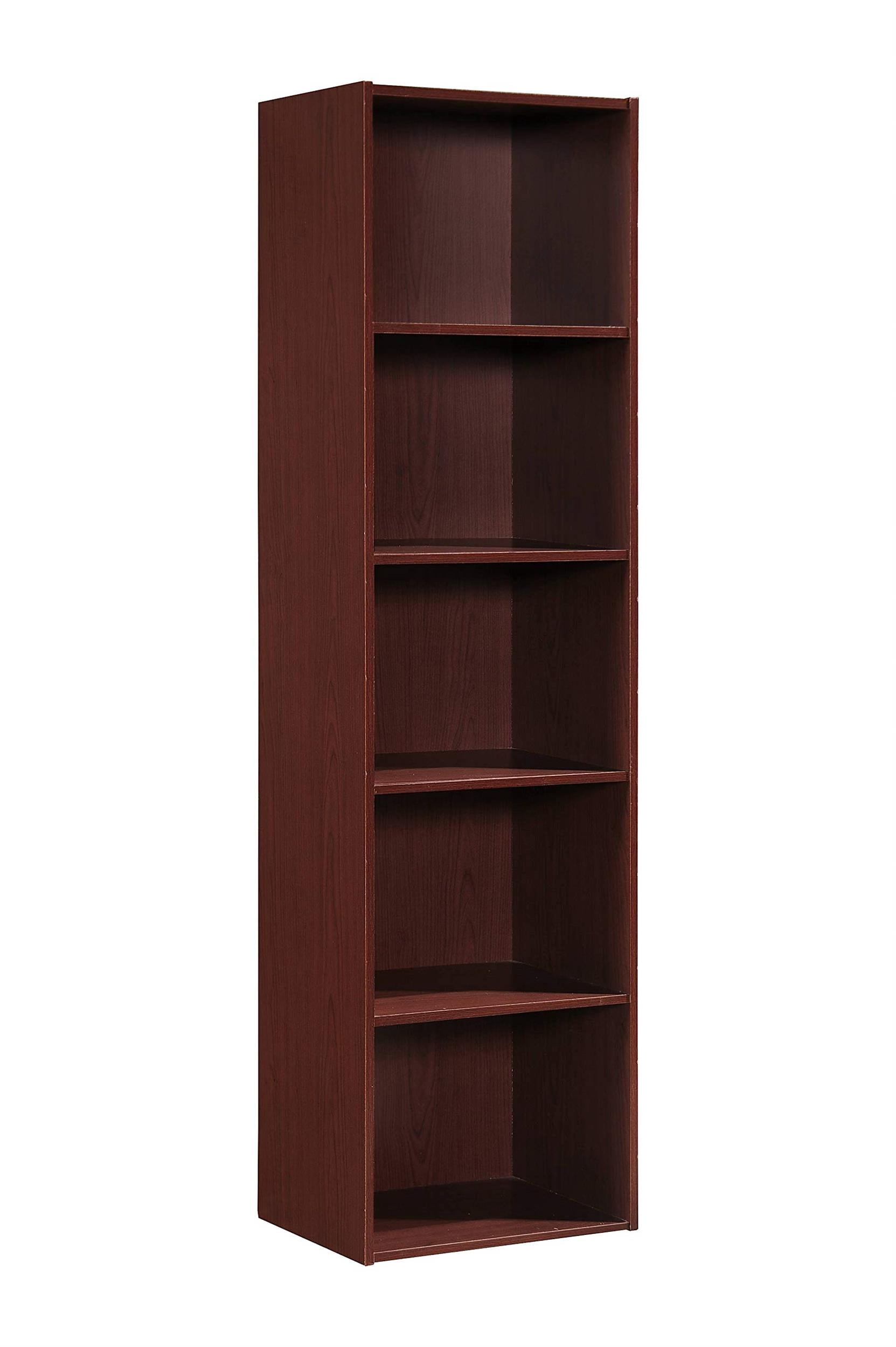 Pemberly Row Five Shelf Multi-Purpose Wooden Bookcase in Mahogany