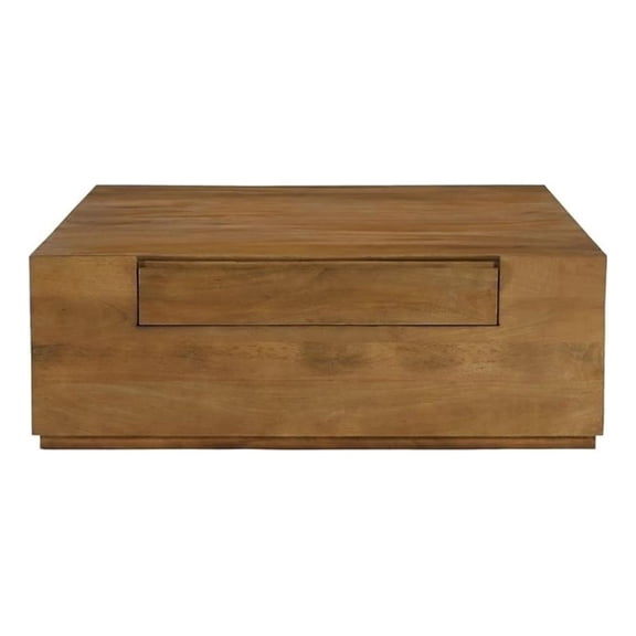 Pemberly Row Flagstaff Square Cocktail Table in Tan Mango Wood