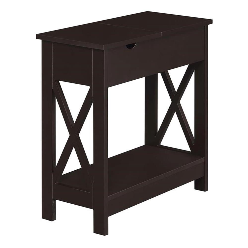 Pemberley Row Wood Espresso End Table Rectangular Charging Station Flip ...