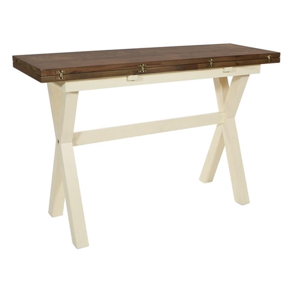 Pemberly Row Flip Top Table with Antique White Base and Wood Brown Stain Top