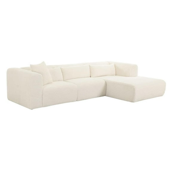 Pemberly Row Fluffy Oversized Fabric Modular Right-Arm Facing Sectional in Cream