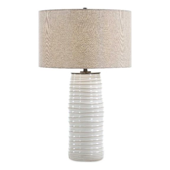 Pemberly Row Fluted Ceramic Table Lamp with Fabric Shade in White