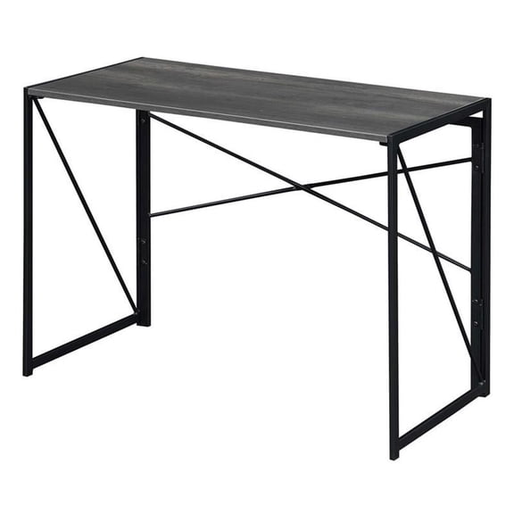 Pemberly Row Folding Desk in Gray Wood Finish and Black Metal Frame