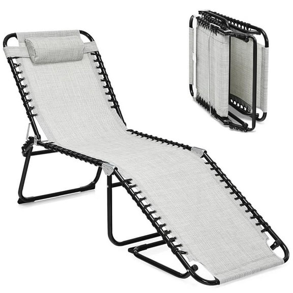 Pemberly Row Folding Lounge Chaise High Recline W/Adjustable Backrest Gray