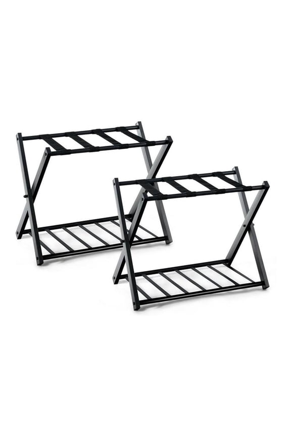 Folding Luggage Rack w/ Shoe Storage Holder in Black (Set of 2)
