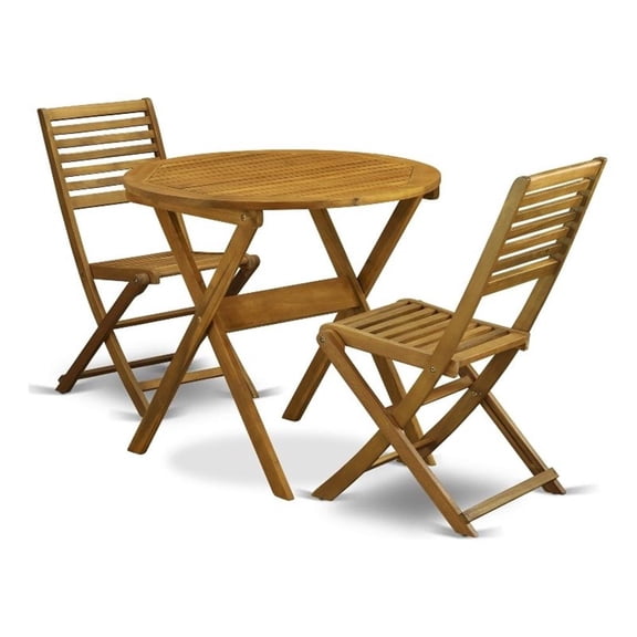 Pemberly Row Folding Patio Table and 2 Outdoor Chairs in Natural Oil Finish