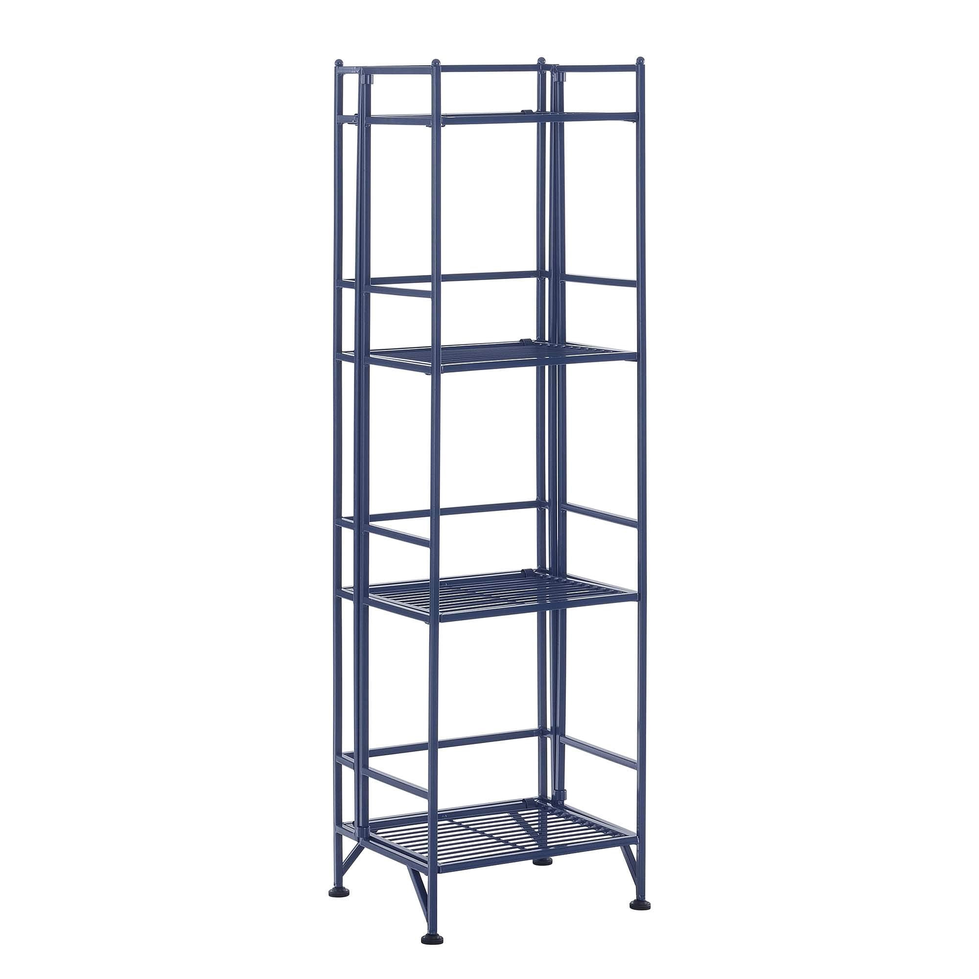 Pemberly Row Four-Tier Folding Shelf with Blue Metal Frame - Walmart.com