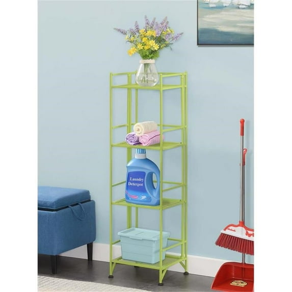 Pemberly Row Four-Tier Folding Shelf with Green Metal Frame
