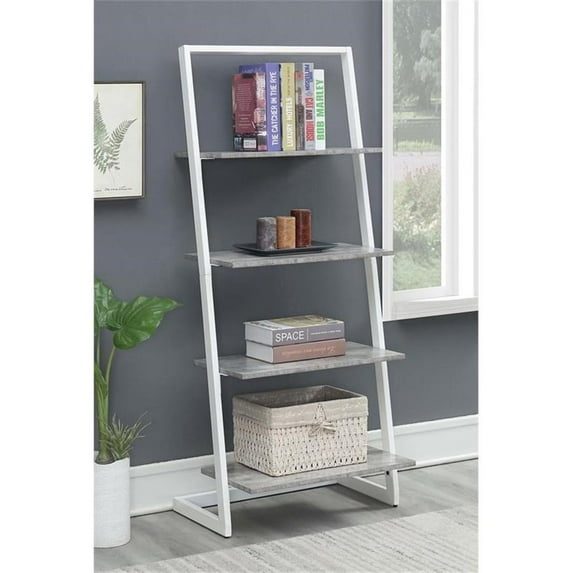 Pemberly Row Four-Tier Ladder Bookcase/shelf in Gray Wood