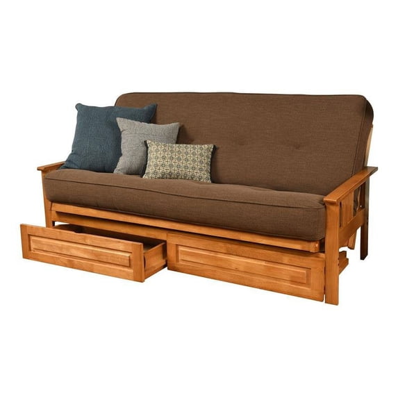 Pemberly Row Frame with Linen Fabric Mattress in Brown and Butternut