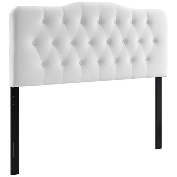 Pemberly Row Full Diamond Tufted Performance Velvet Headboard in White
