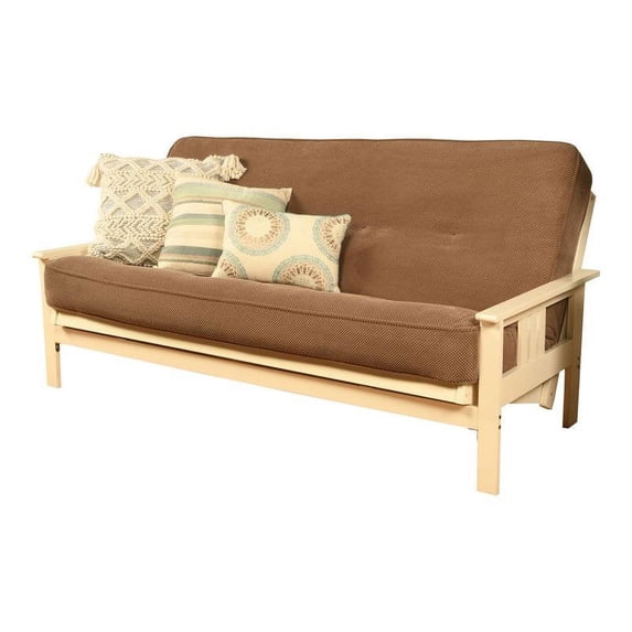 Pemberly Row Full Frame with Fabric Mattress in White and Mocha Brown