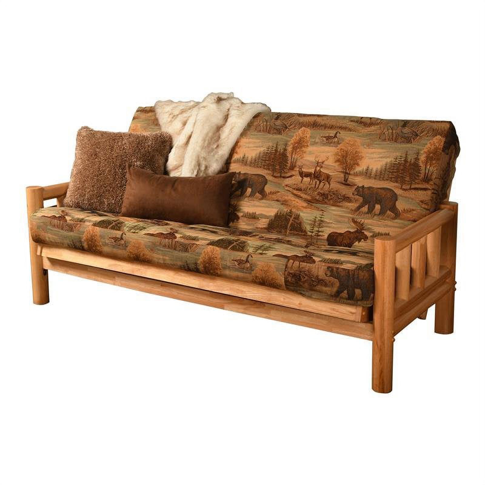 Pemberly Row Full Futon with Canadian Print Mattress in Natural and Tan