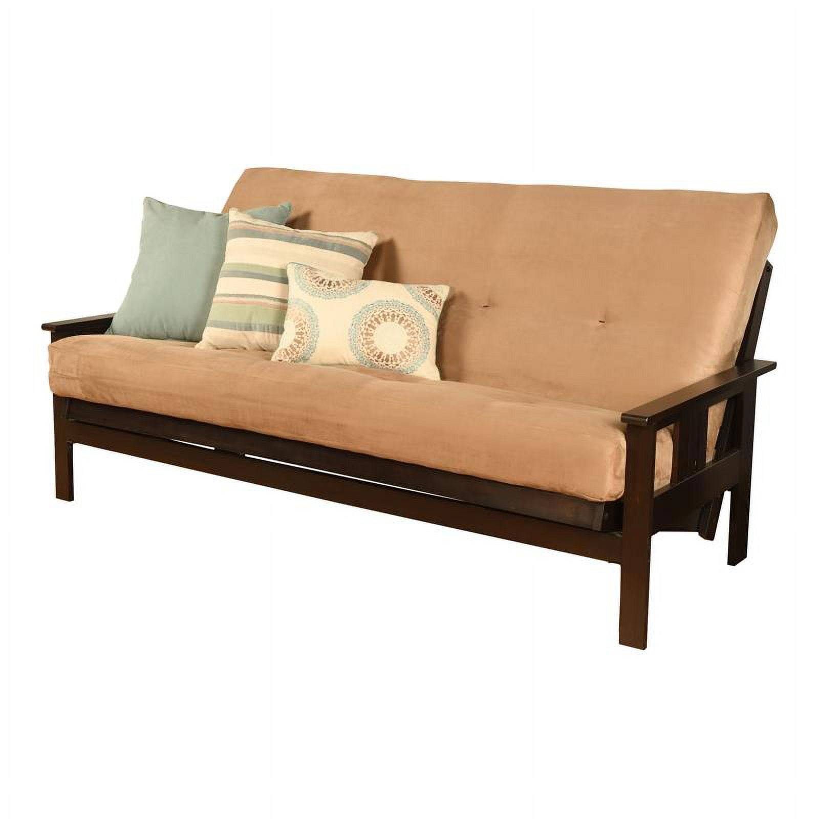 Pemberly Row Full Futon with Suede Fabric Mattress in Tan and Espresso