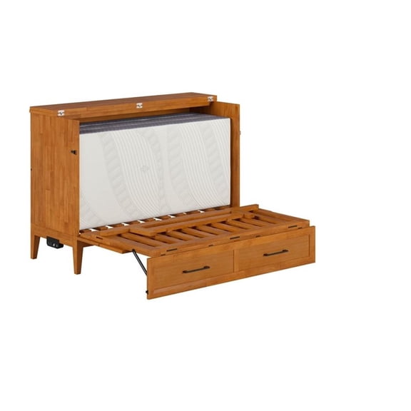 Pemberly Row Full Murphy Bed Chest w/ Mattress & Built-in Charger - Light Toffee