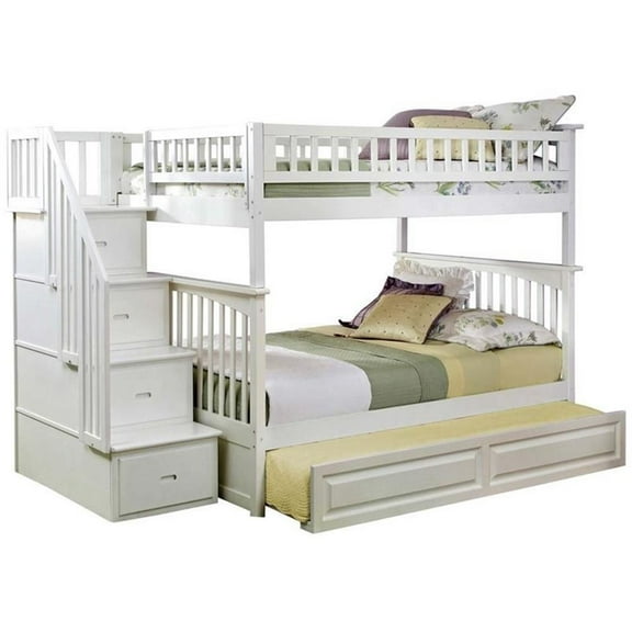Pemberly Row Full Over Full Staircase Trundle Bunk Bed