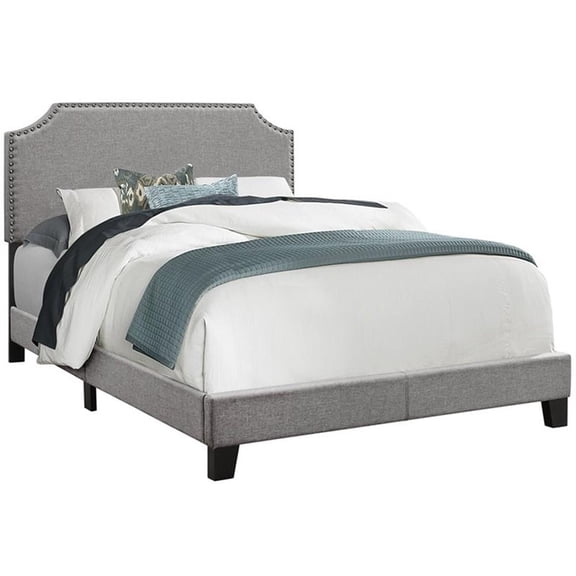 Pemberly Row Full Size Platform Bed Frame in Gray Chrome Upholstered Linen