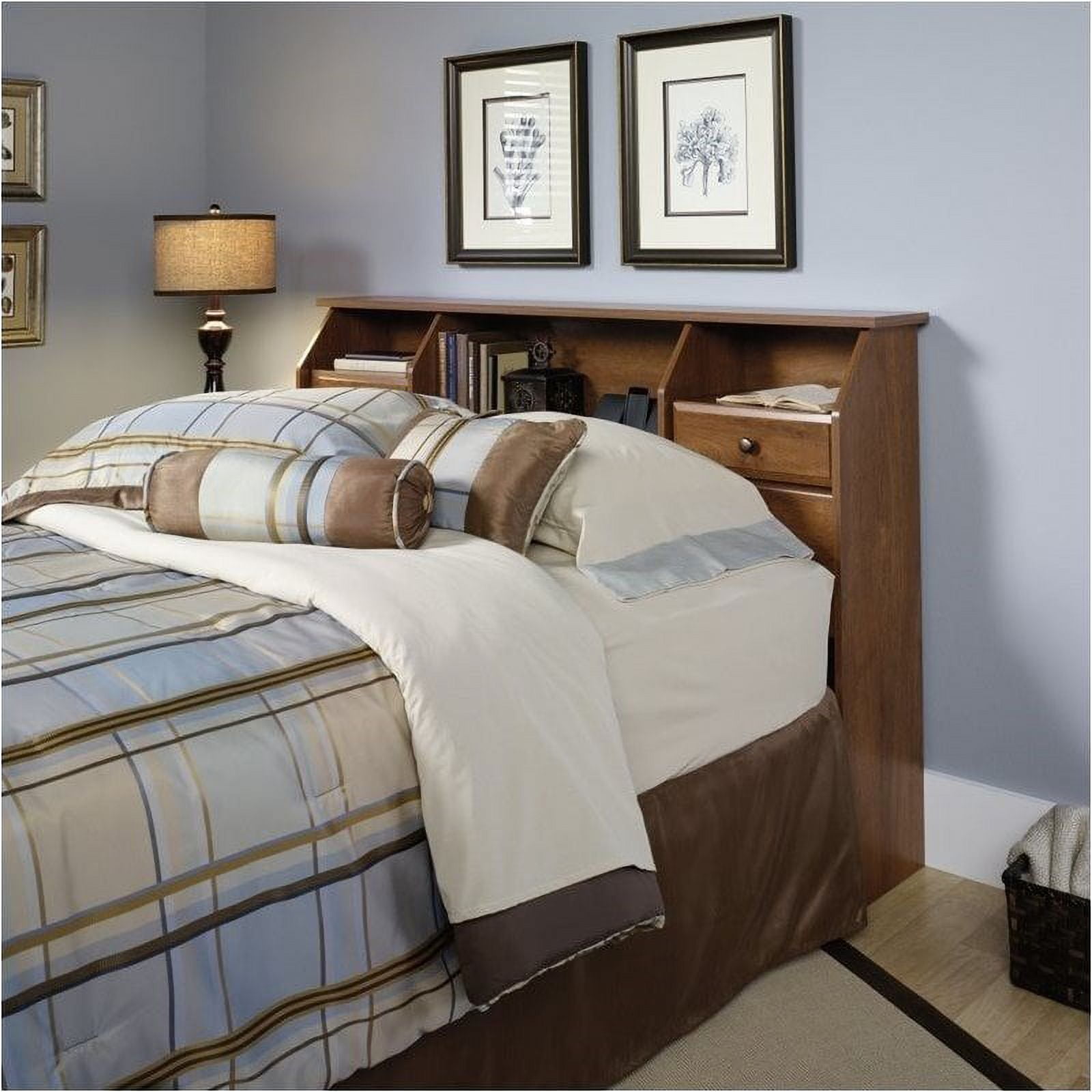 Pemberly Row Full or Queen Bookcase Headboard in Oak