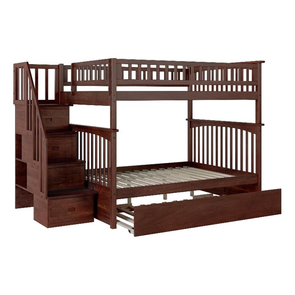 Pemberly Row Full over Full Solid Wood Bunk Bed with Trundle in Walnut ...