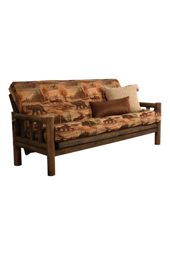 Full-size Fabric Futon Mattress in Canadian Brown-Blue Print-Frame Not Included