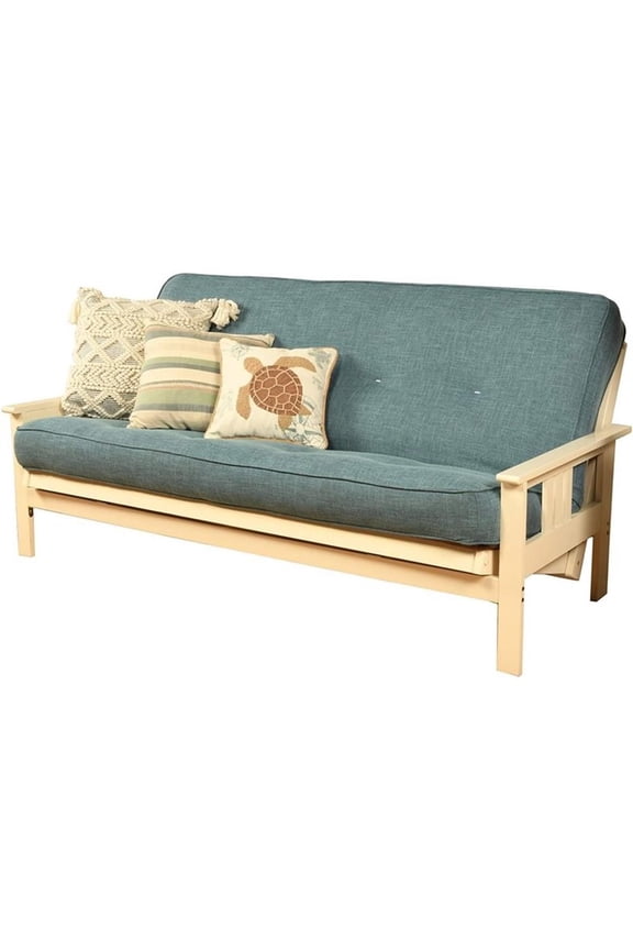 Full-size Linen Fabric Futon Mattress in Aqua Blue-Frame Not Included