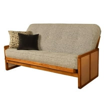 Pemberly Row Full-size Wood Futon Set in Honey with Gray Mattress