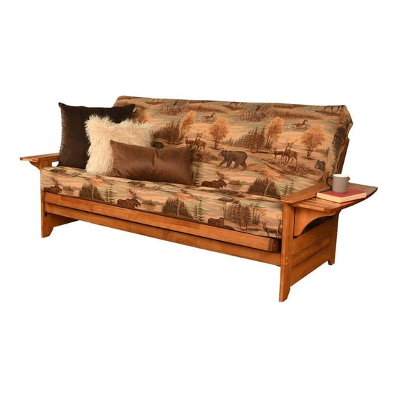 Pemberly Row Futon with Canadian Fabric Mattress in Brown and Barbados