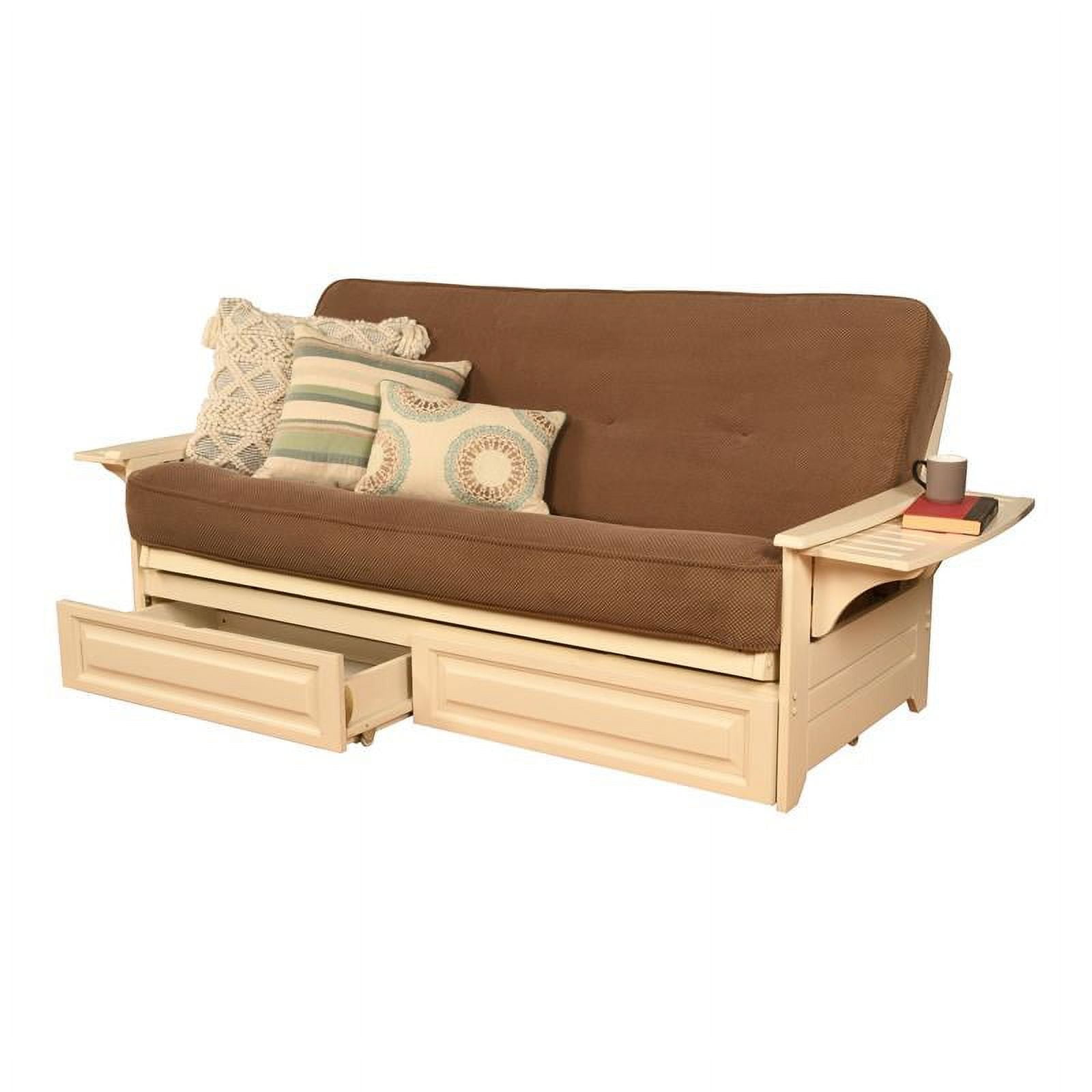 Pemberly Row Futon with Fabric Mattress in Mocha Brown and Antique