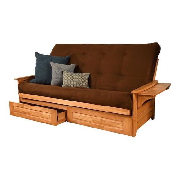 Pemberly Row Futon with Suede Fabric Mattress in Brown and Butternut