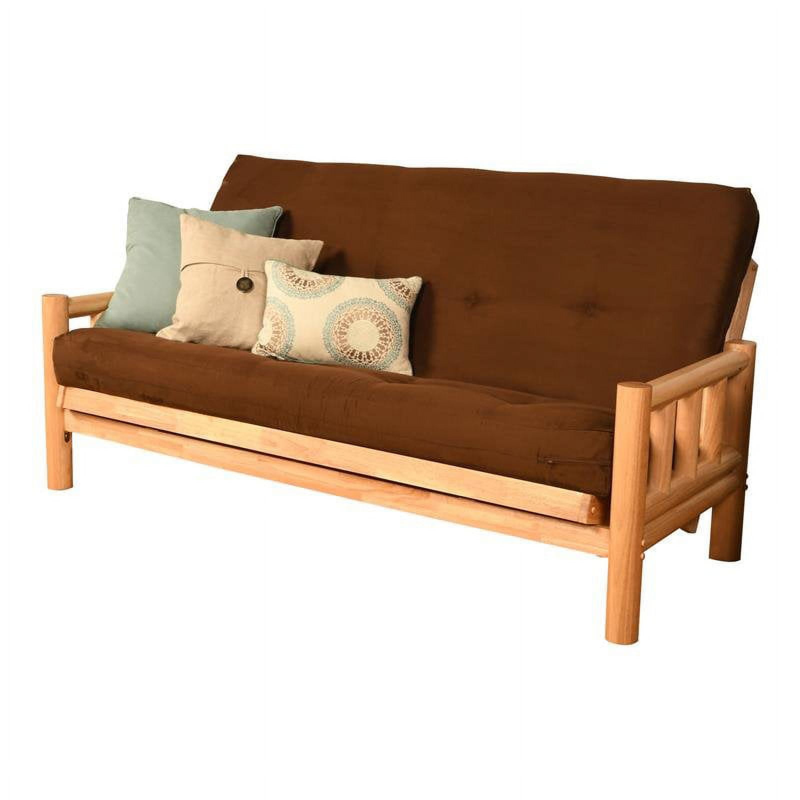 Pemberly Row Futon with Suede Fabric Mattress in Natural and Brown