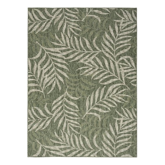 Pemberly Row Garden Oasis 48"x72" Outdoor Polypropylene Fabric Rug - Ivory/Green