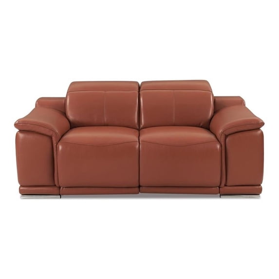 Pemberly Row Genuine Italian Leather Power Reclining Loveseat in Brown