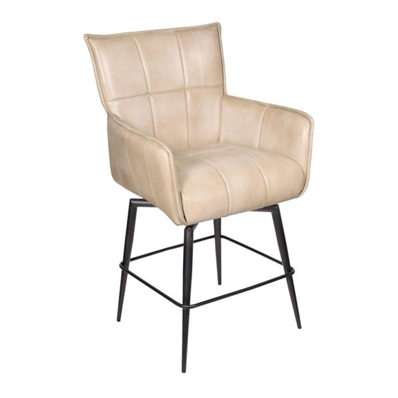 Pemberly Row Genuine Leather Swivel Counter Stool in Stone Finish