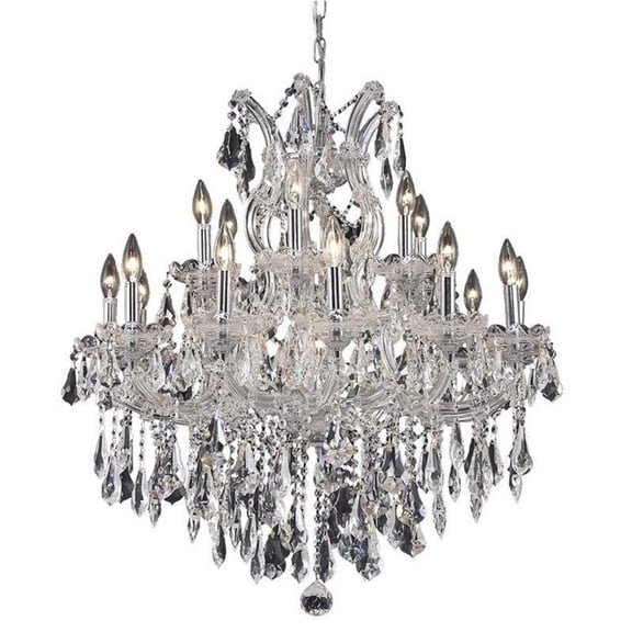 Pemberly Row Glam 30" 19 Light Royal Crystal Chandelier in Chrome