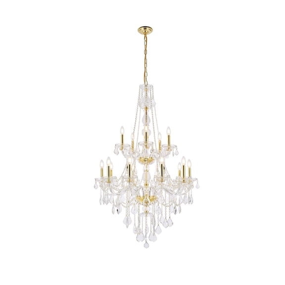 Pemberly Row Glam 33" 15 Light Royal Crystal Chandelier in Gold