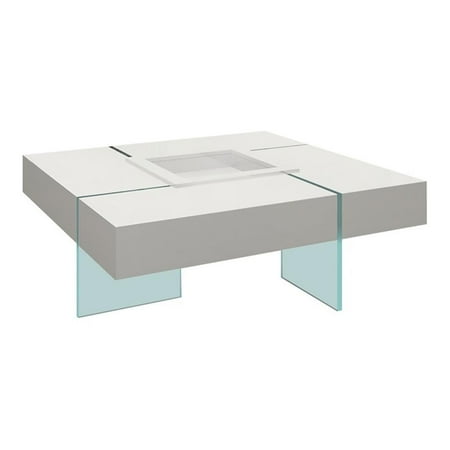 Pemberly Row Glass Coffee Table with Removeable Center Tray in White
