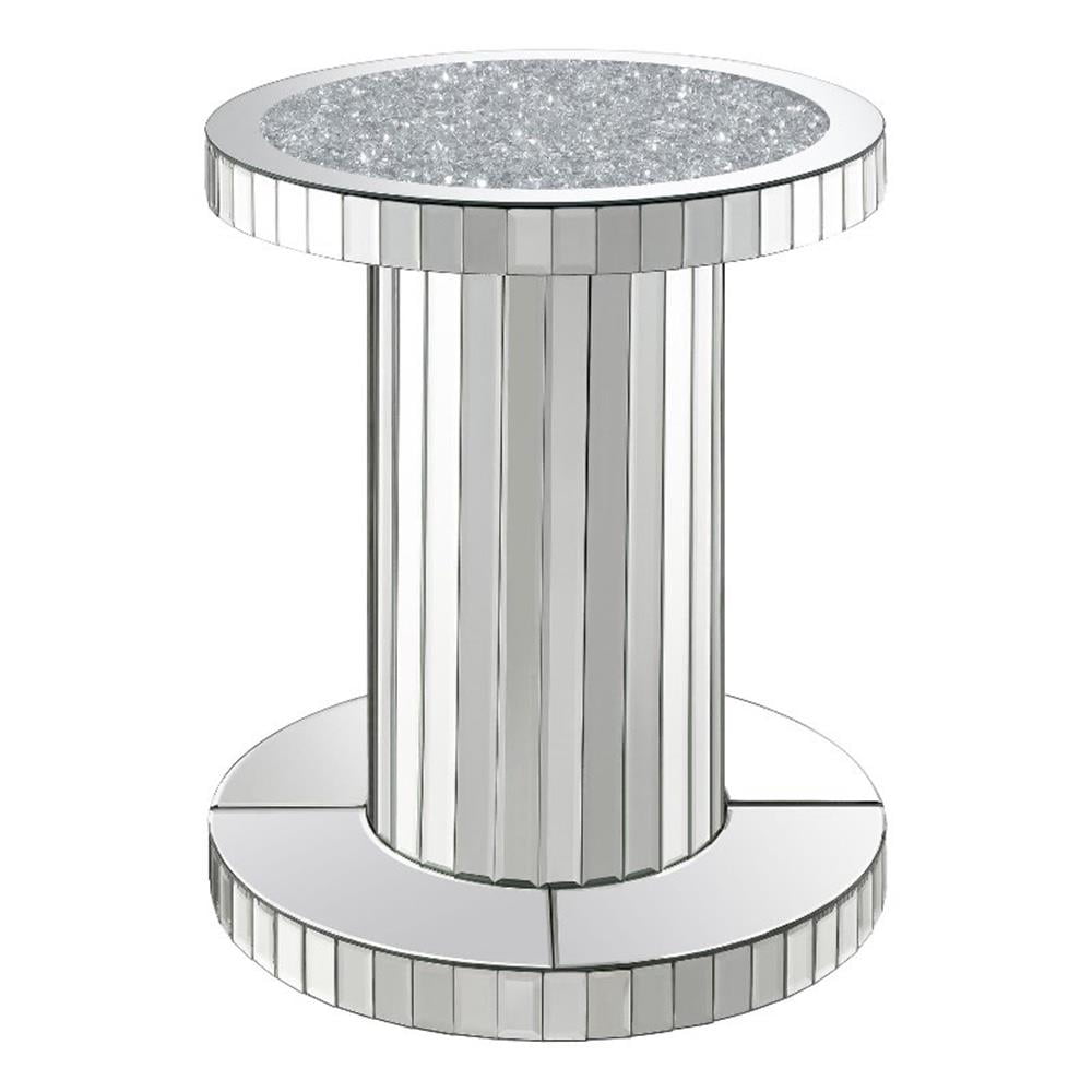 Pemberly Row Glass Crystal Inlay Round Top Accent Table in Mirror ...