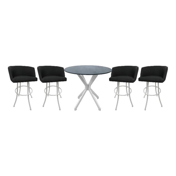 Pemberly Row Glass Metal Pub Set w/ 26" Swivel Counter Stools in Black & White