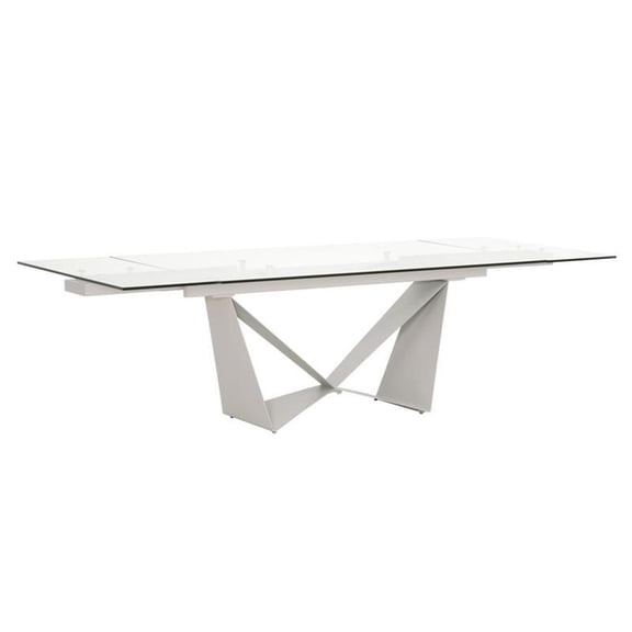 Pemberly Row Glass Top Metal Extension Dining Table Seats 8 in Gray