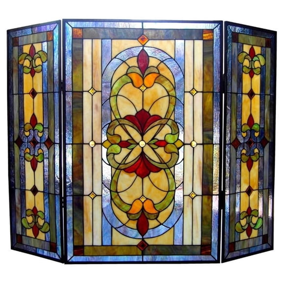 Pemberly Row Glass3pcs Folding Victorian Fireplace Screen 40" Wide