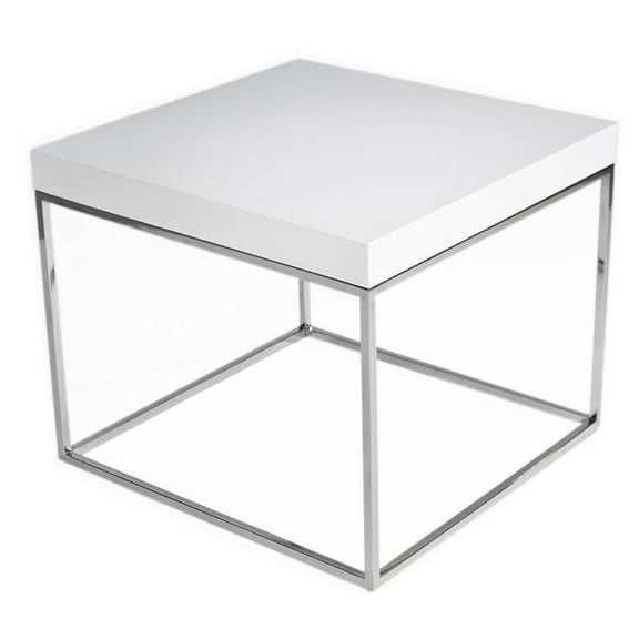 Pemberly Row Gloss Lacquer & High Polished Steel Metal Side Table in White