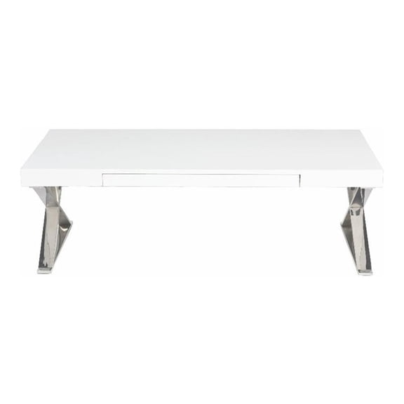 Pemberly Row Gloss Lacquer & Polished Steel Metal Coffee Table in White