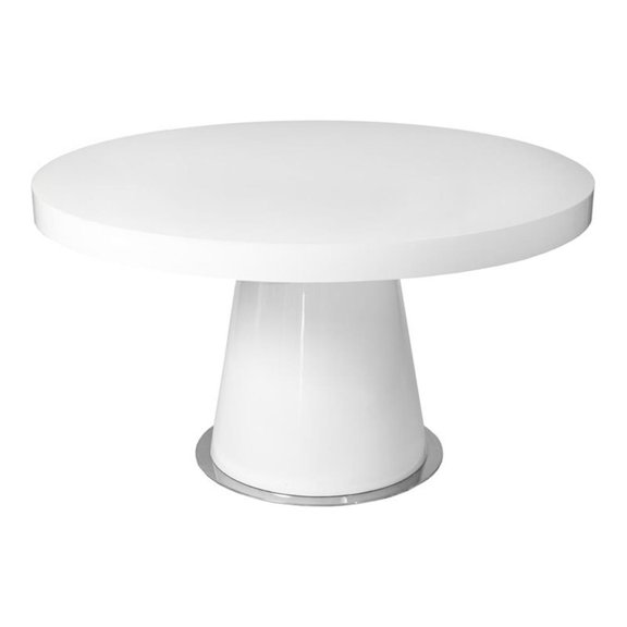Pemberly Row Gloss Lacquer & Polished Steel Metal Dining Table in White