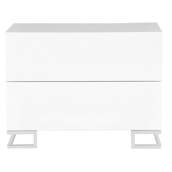 Pemberly Row Gloss Lacquer & Polished Steel Metal Night Stand in White