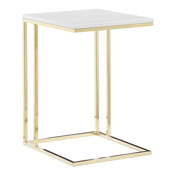 Pemberly Row Gloss Lacquer & Polished Steel Metal Tray Table in White/Gold