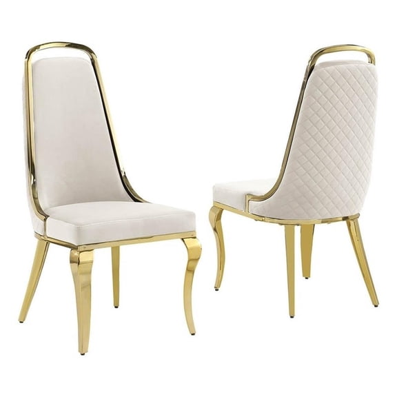 Pemberly Row Gold Chrome Side Chairs Set of 2 in Cream Velvet