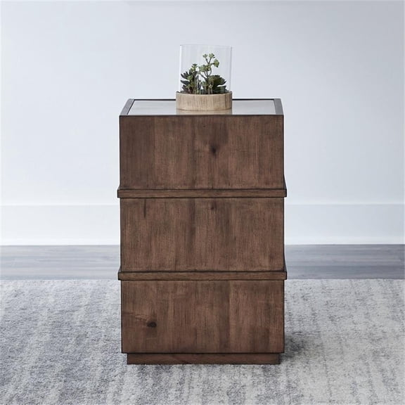 Pemberly Row Granite Top Chairside Table in Harvest Brown